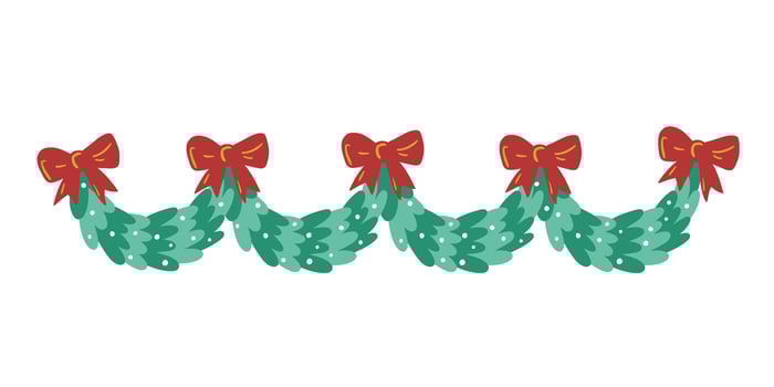 Christmas tree garland with red bows. illustration in simple hand drawn childish cartoon style. Isolate on a white background vector