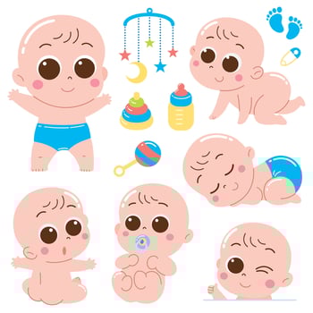 Cartoon Baby character set with baby toy vector