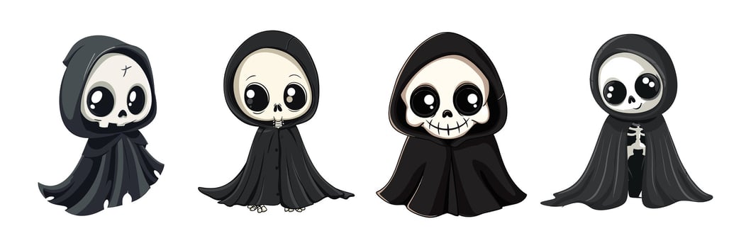 cute cartoon ghost in a black cloak vector