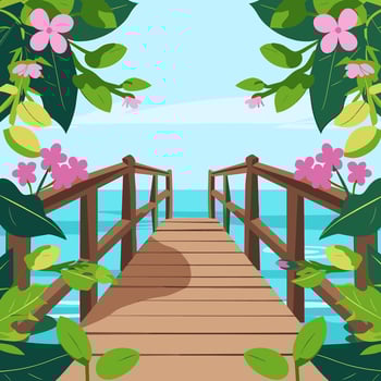 A wooden bridge leading to the sea, vector