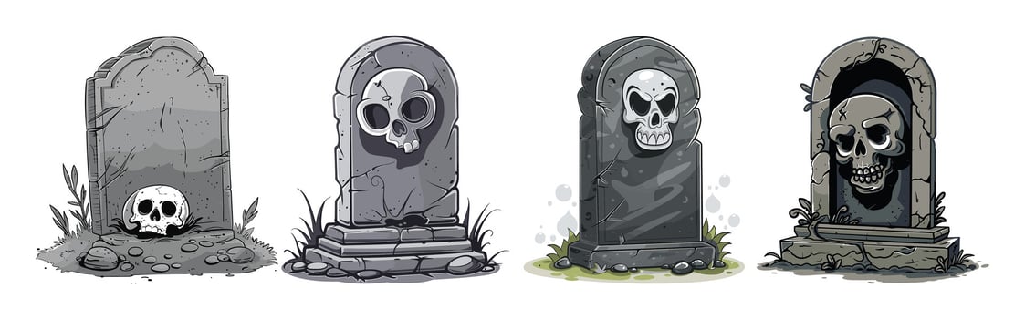illustration of an old tombstone with a skull vector