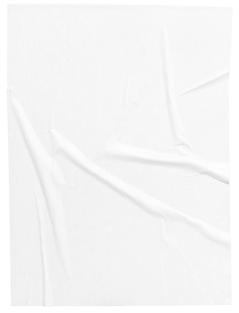 Blank wrinkled sheet of paper stuck to the wall with glue template mockup png