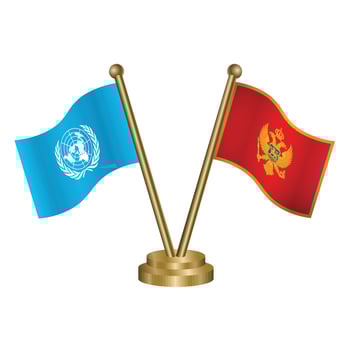 United Nations and Montenegro table flag. Illustration vector