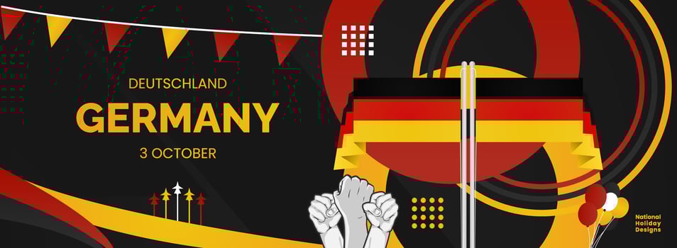 German background with country flag and raised hands for national holiday vector