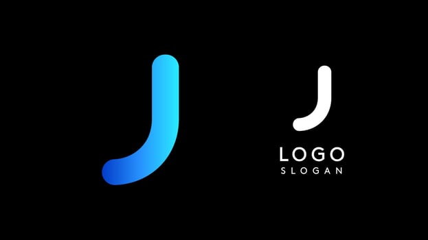 Minimalist geometric letter J, bold rounded icon style, futuristic cyber logotype for digital tech branding, EDM event, modern science and sci-fi technology identity. illustration vector