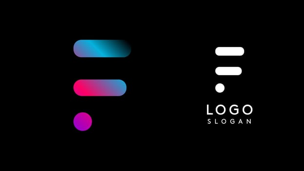 Minimalist geometric letter F, bold rounded icon style, futuristic cyber logotype for digital tech branding, EDM event, modern science and sci-fi technology identity. illustration vector
