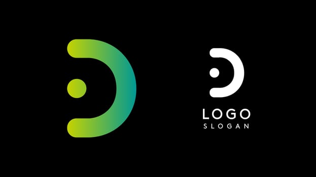 Minimalist geometric letter D, bold rounded icon style, futuristic cyber logotype for digital tech branding, EDM event, modern science and sci-fi technology identity. illustration vector