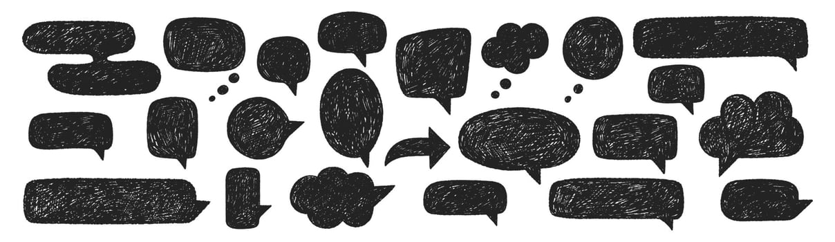 Set of crayon or pastel comic frames in hand drawn style. Speech bubbles with crayon texture. Cartoon children illustration. vector
