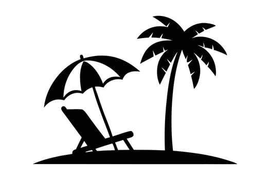 Beach Chair with palm tree silhouette illustration vector