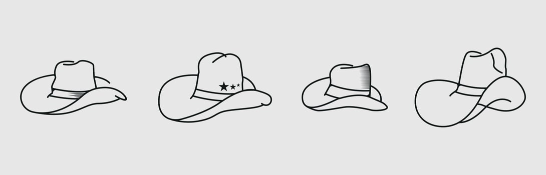 set of cowboy hat line art logo icon vintage illustration design vector