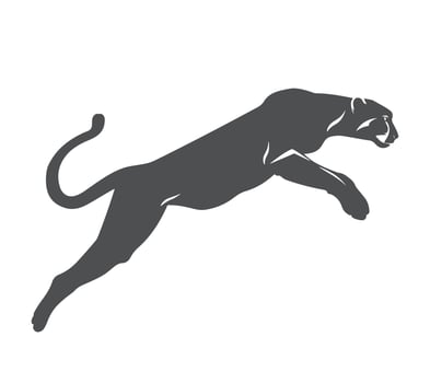 A black and white silhouette of a leaping panther vector