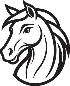 A horse head is shown in black and white vector