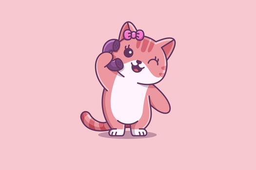 A cartoon cat talking on the phone vector