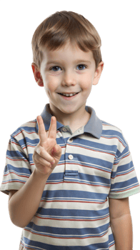 Young boy holding up three fingers on a black background, playful gesture and cheerful expression. png
