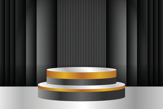 Elegant black background with gold podium for product promotion. vector