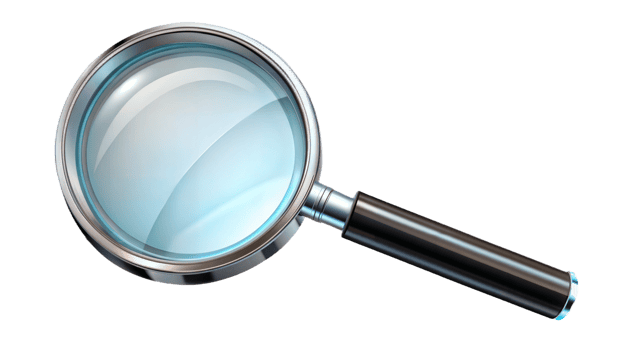 Magnifying glass icon on a black background, tool for search and discovery. png