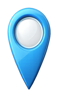 Blue location pin icon on a black background, symbol of navigation and geolocation. png