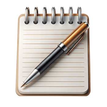 Spiral notebook with a pen on a white background, symbol of writing and documentation. png