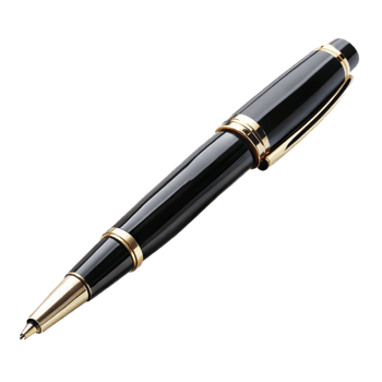 Luxury black pen with gold accents isolated on black, symbolizing professional writing tools. png
