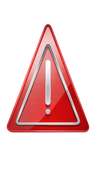 Red exclamation warning triangle isolated on black, symbolizing caution and danger alerts. png