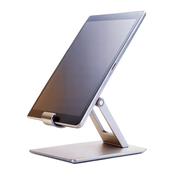 Stylish tablet stand showcasing modern ergonomic design, ideal for workspace and productivity. png