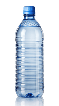 Blue capped water bottle filled with water for drinking and hydration purposes. png