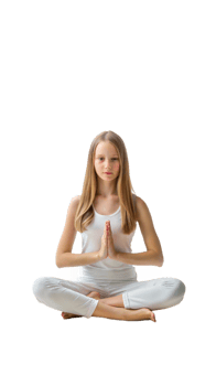 Young girl practicing meditation in a seated pose with hands resting on knees on a transparent background png
