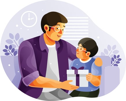 Happy son gives his father gift vector
