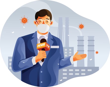 TV news reporter report about coronavirus vector