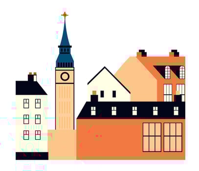 City Buildings With Clock Tower vector