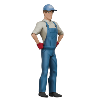 Male Mechanic 3D Model. A male mechanic is standing with both hands on his waist as if looking for a solution for the next activity. Auto Shop Environment png
