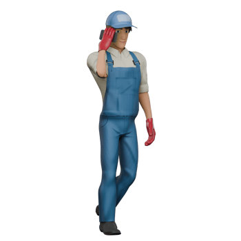 3D Male Mechanic Repairing. A male mechanic walks with his right hand holding a cellphone as if he is contacting someone. Automotive Cartoon png