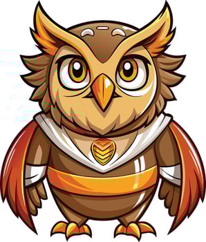 An owl with a red and orange cape and a white shirt vector