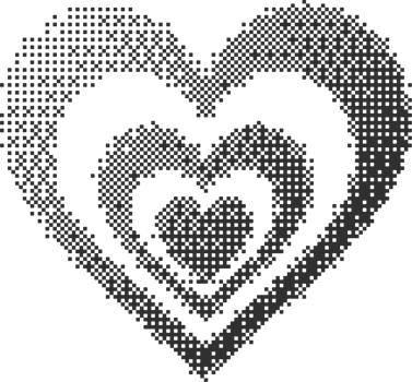 Bitmap pattern abstract heart shape. Halftone gradient element. Y2k graphic abstract icon. Dither noisy grunge texture. Symbol of love png