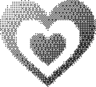 Bitmap pattern abstract heart shape. Halftone gradient element. Y2k graphic abstract icon. Dither noisy grunge texture. Symbol of love png