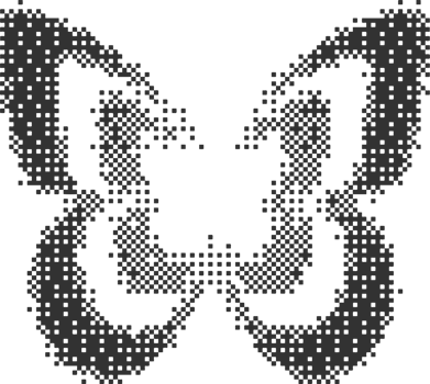 Bitmap pattern abstract butterfly shape. Halftone gradient element. Graphic abstract icon. Dither noisy grunge texture. png