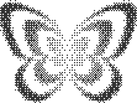 Bitmap pattern abstract butterfly shape. Halftone gradient element. Graphic abstract icon. Dither noisy grunge texture. png