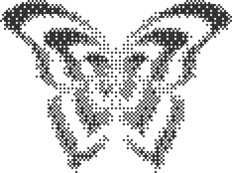 Bitmap pattern abstract butterfly shape. Halftone gradient element. Graphic abstract icon. Dither noisy grunge texture. png