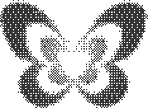 Bitmap pattern abstract butterfly shape. Halftone gradient element. Graphic abstract icon. Dither noisy grunge texture. png