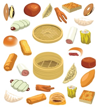 Dim Sum Mantou Jiaozi Menu Set vector