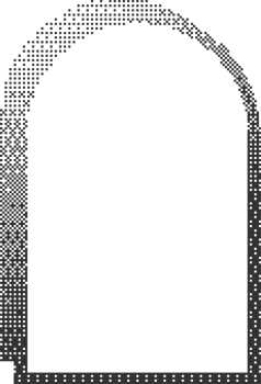 Pixel pattern frame. Bitmap arch window. Noisy arcade game gradient arc. Dotted dither graphic element. Geometric halftone abstract border. png