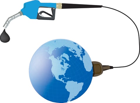 Fuel pump extracting oil from earth globe plugged with electric plug vector