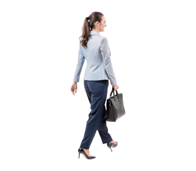 Businesswoman walking side view holding briefcase illustration png