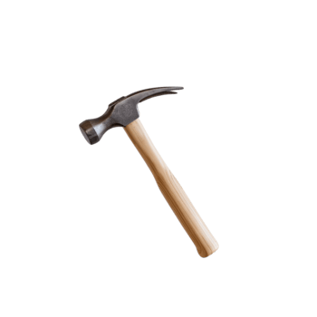 Strong metal hammer featuring an elegant wooden handle, displayed on a see-through surface png