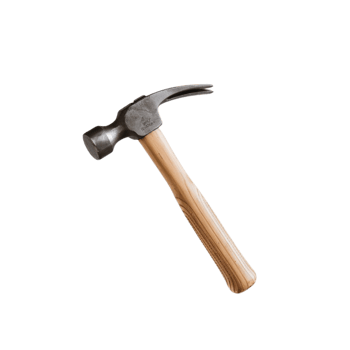Traditional metal hammer paired with a comfortable wooden grip, showcased against a clear backdrop. png