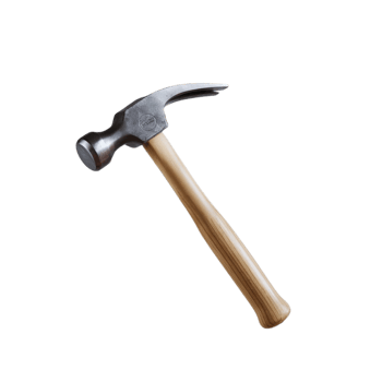 Heavy metal hammer designed with a wooden handle, displayed against a transparent setting png