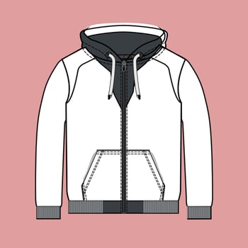 a white hoodie with a zipper on the front vector