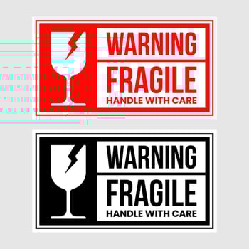 Fragile sticker and warning label. Red Handle with Care label with broken glass symbol. illustration for packaging, shipping, and product safety vector