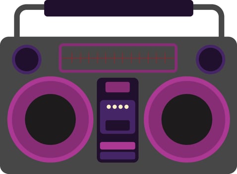 Retro Style Boombox Disco Element for Party Music Icon. Trendy 80s Badge, Electronic Born. Isolated Graphic Funky Hipster Art. Audio Recorder, 1990s and 90s Icon Retro Old Record. illustration vector