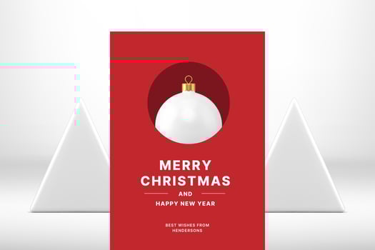 Classic red Merry Christmas greeting card white elegant ball toy realistic 3d icon vector